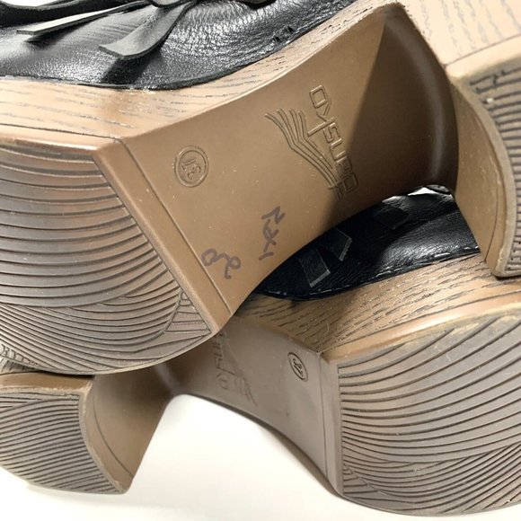 Dansko Deni Black Leather Fringe Heel Clog Mules Sz EU 37 US 6.5-7 - Picture 9 of 10